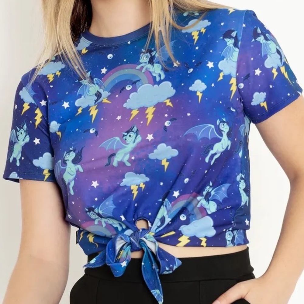 Blackmilk “SO CUTE I COULD DIE TIE FRONT TEE”  Size Small S NWT Pegasus Rainbows